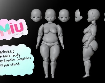 Miu - Modèle BJD 3D sinueux avec support, kit de poupée STL pour impression 3D