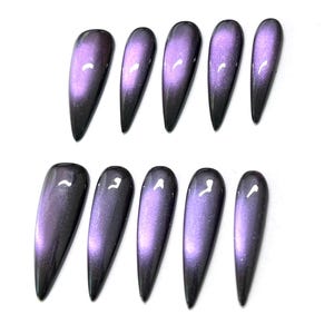 Purple Black Gradient Cat Eye Press On Nails, Y2K Fake Nails, Reusable Nails, Custom Handmade Almond Long Stiletto Acrylic Nails