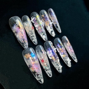 Klare lila rosa Chrom Galaxie Presse auf den Nägeln Aurora Milky Way Faux Nagel, benutzerdefinierte handgefertigte Größe XL XXL Coffin Almond Stiletto Acrylnägel