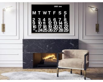 2025 Oversized Wall Calendar - 36x48 Printable Digital Download | Minimalistic Year Planner | Black and White Bold Dual-Tone Modern Poster