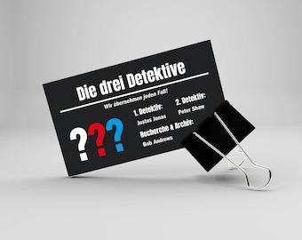 Digitale "Die drei Fragezeichen" Visitenkarte, Business Karte zum Download, Digitaler Fanmerch, Visitenkarte der drei ??? zum Ausdrucken