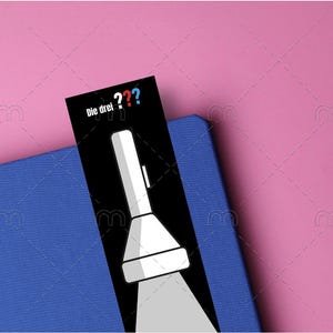 May include: A black bookmark with a white flashlight illustration and the text "Die drei ???" in German.