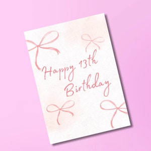 Carte de voeux d'anniversaire d'adolescent, carte d'anniversaire d'époque adolescente, carte de 13e anniversaire, cartes d'anniversaire roses d'arc pour des filles