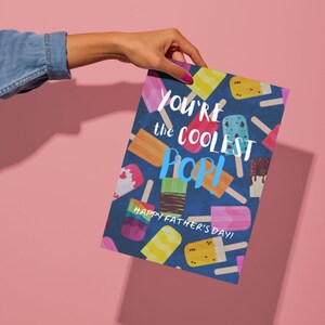 Carte de fête des pères cool comme une pop, carte de fête des pères popsicle, carte de fête des pères crème glacée, carte de fête des pères colorée, carte pop la plus cool
