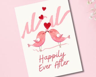 Carte de voeux de mariage, carte de voeux pour toujours un mariage, carte de mariage oiseaux d'amour, carte de voeux de mariage mignonne.