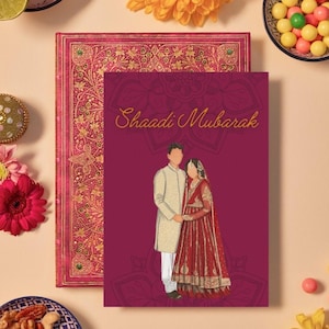 Carte de voeux Shadi Mubarak, carte de mariage Desi, carte de voeux de mariage pakistanais/indien, cartes shaadi mubarak, carte indienne de jeunes mariés