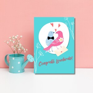 Carte de voeux de mariage oiseaux d'amour, carte d'oiseaux d'amour, carte de mariage oiseaux d'amour félicitations, félicitations pour le mariage
