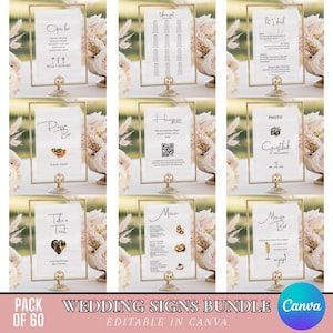 Minimalist Wedding Sign Bundle, Editable Wedding Sign Templates, Modern Wedding Signage Bundle, Canva Editable Instant Download