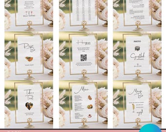 Minimalist Wedding Sign Bundle, Editable Wedding Sign Templates, Modern Wedding Signage Bundle, Canva Editable Instant Download