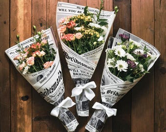 Bridesmaid Proposal Newspaper Flower Bouquet, Printable Bridesmaid Newspaper Template, Bridesmaid Info Card, Editable Canva Template