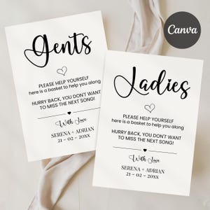 Modern Wedding Bathroom Sign, Wedding Bathroom Template, Ladies Bathroom Sign, Mens Bathroom Sign, Event Bathroom Sign, Canva Template