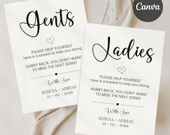 Modern Wedding Bathroom Sign, Wedding Bathroom Template, Ladies Bathroom Sign, Mens Bathroom Sign, Event Bathroom Sign, Canva Template