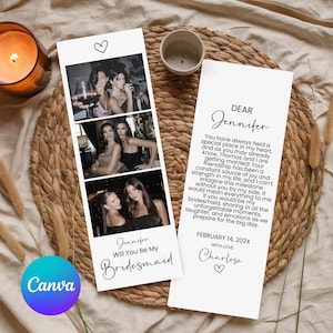 Will You Be My Bridesmaid Photo Strip Template, Will You Be My Maid of Honor, Bridesmaid Photo Proposal Card, Photo Strip Canva Template
