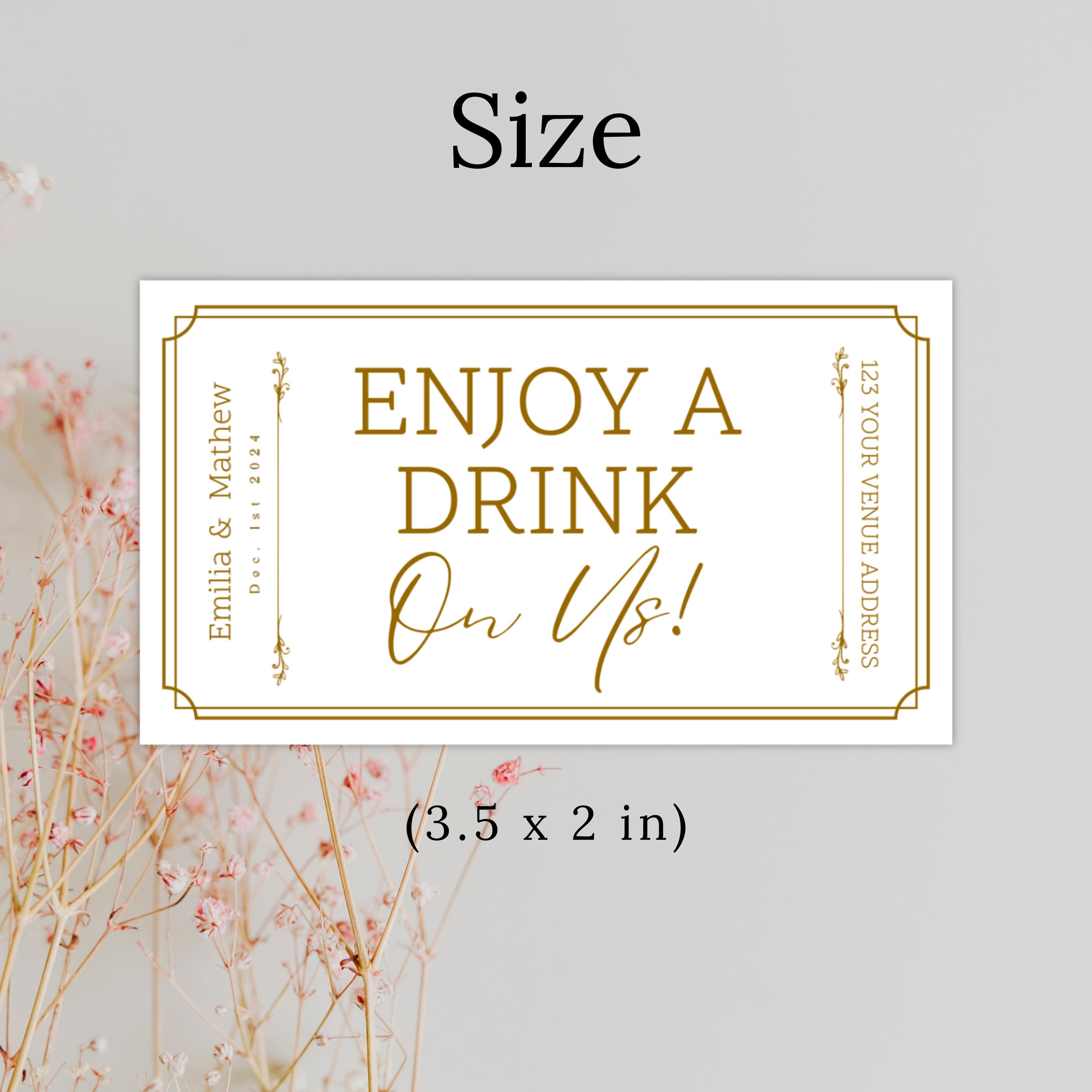 Modern Wedding Drink Ticket, Printable Wedding Drink Voucher, Minimal Wedding Free Drink Token ...