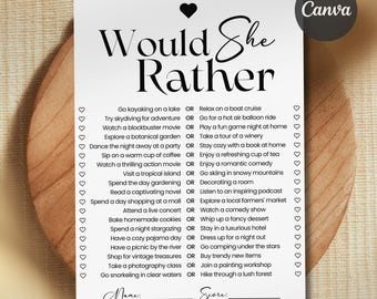 Would She Rather Bridal Shower Game Template,Would She Rather Bridal Shower Game, Printable Would She Rather Bride To be Game,Canva Template