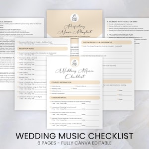 Wedding Song List Template, Wedding Playlist Printable, Music Playlist, Wedding Dj Template, Wedding Song Checklist, Editable Canva Template