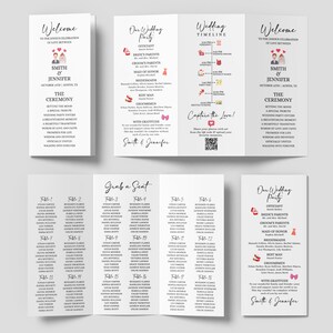 Trifold Wedding Program, Printable Wedding Trifold Details Card, Infographic Wedding Program And Seating Chart, Editable Canva Template