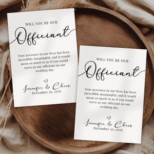 Afdrukbare kaart Officiant, trouwkaart, huwelijksaanzoekskaart, huwelijksaanzoekskaart, huwelijksaanzoekskaart, Canva-sjabloon