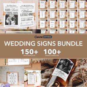 Minimalist Wedding Sign Bundle, Reception Table Signs Set, Editable Wedding Sign Templates, Wedding Signage Template, Wedding Signage Bundle