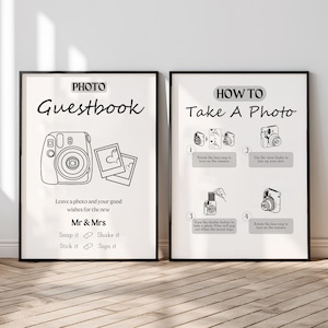 Instax Mini 12 Instructions Sign, Polaroid Guest Book Sign, Photo Guest Book Sign, How To Take A Photo, How To Load New Film, Canva Template