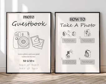 Instax Mini 12 Instructions Sign, Polaroid Guest Book Sign, Photo Guest Book Sign, How To Take A Photo, How To Load New Film, Canva Template