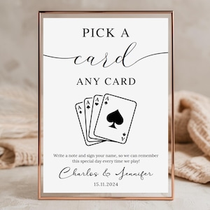 Placa de convidado para cartas de baralho, cartas de convidado personalizadas para jogar, livro de visitas para cartas de baralho, escolha qualquer carta, modelo de placa para cartas de baralho de casamento