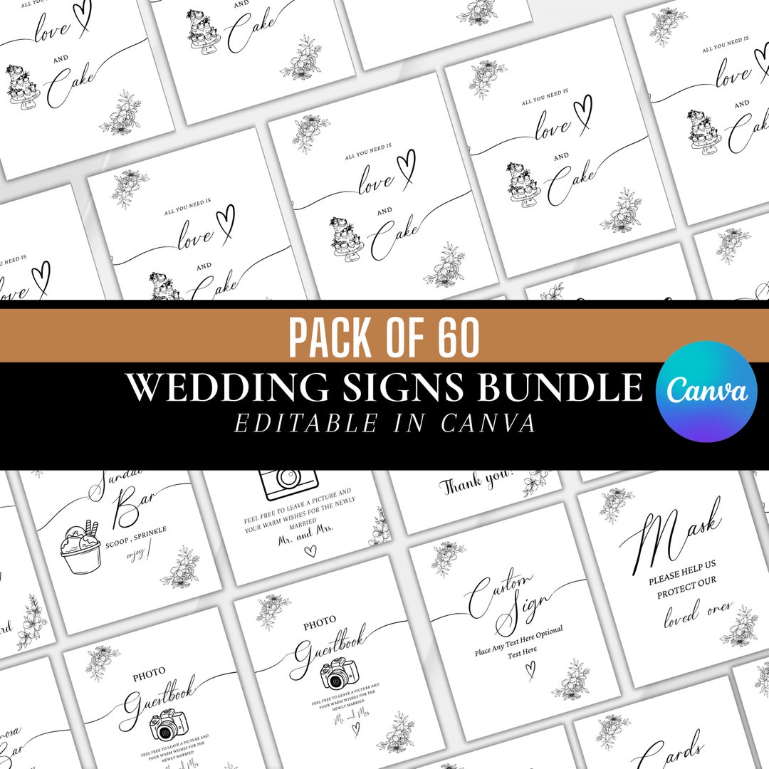 50+ Wedding Signs Bundle Template, Wedding Sign Bundle Retro, Modern ...