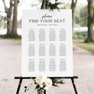 Editable Wedding Seating Chart Template, Modern Minimalist Table Seating Template, Find Your Seat Sign, Editable Canva Template