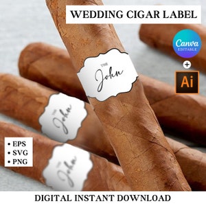 Wedding Cigar Label, Modern Wedding Cigar Bar Labels, Groomsman Proposal Gift Cigar Label, Canva Editable Template, Instant Download
