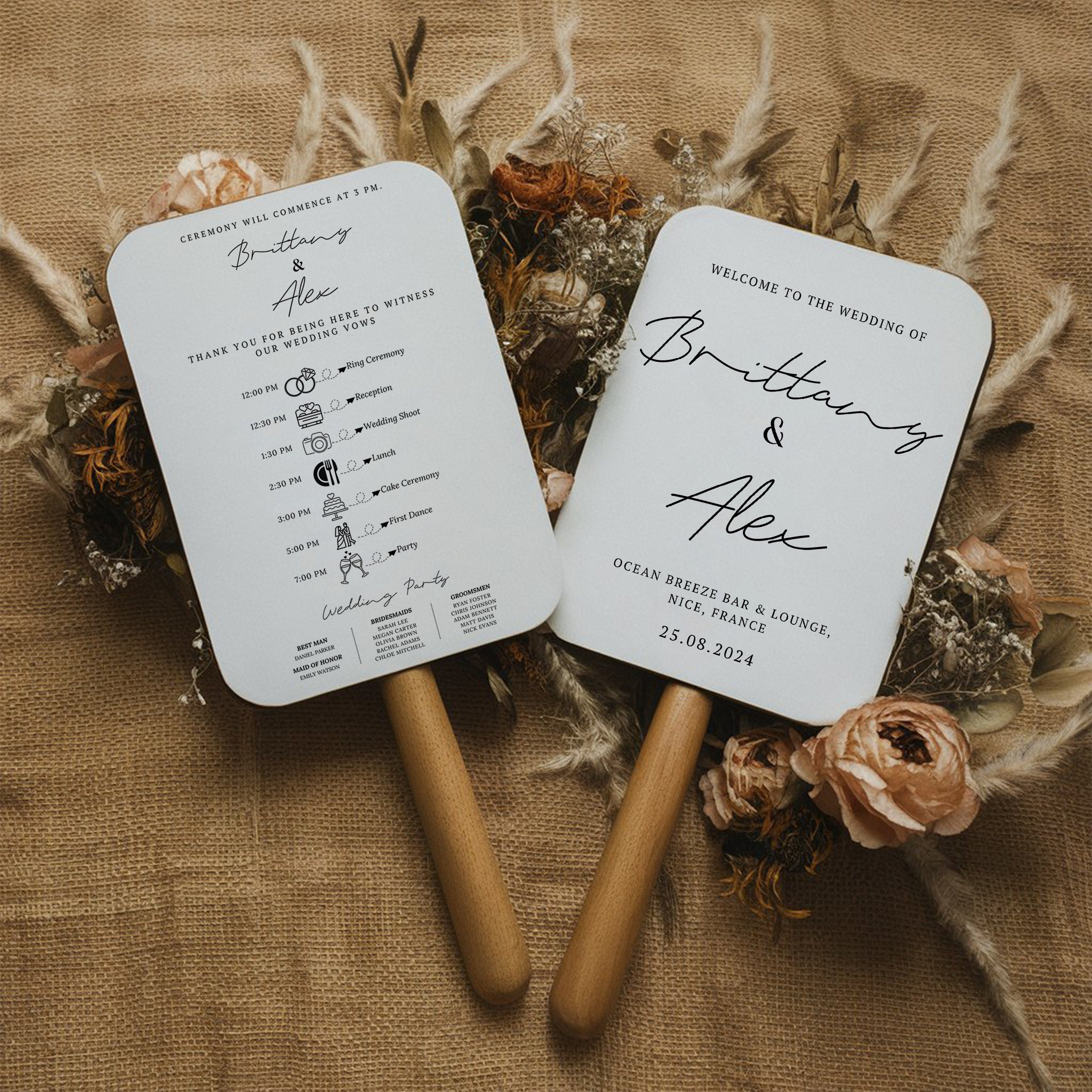 Wedding Program Fan, Printable Wedding Timeline Program Fan, Editable ...
