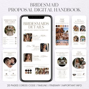 Bridesmaid Digital Handbook Template, Bridesmaid Proposal Guide, Wedding Day Timeline, Wedding Checklist, Wedding Party Guide Canva Template