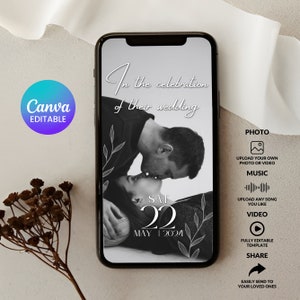 Wedding Video Invitation With Music, Animated Wedding Invite RSVP, Editable Electronic Wedding Invite, Canva Template, Instant Download