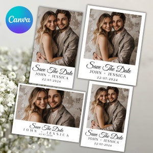 Photo Save the Date Postcard Template, Photo Wedding Invitations Photocard, Boho Save the date, Canva Template
