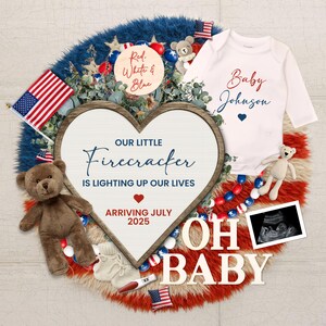 Digital 4th of July Pregnancy Announcement, Editable Unexpected Pregnancy Reveal, Neutral Baby Reveal Social Media, Summer Baby Announcement