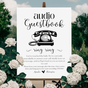 Audio Guestbook Sign Template, Editable Telephone Guest Book Sign, Voicemail Audio Guestbook Sign, Audio Booth Sign, Wedding Guestbook Sign
