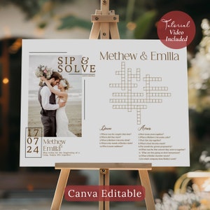 Custom Wedding Crossword Extra Large Sip And Solve Puzzle For Wedding, Giant Wedding Crossword Puzzle, Canva Template, Instant Download