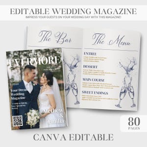 Wedding Day Magazine Template, Printable 80 Pages Wedding Magazine, Infographic Magazine Design, Fun Facts, Canva Editable Instant Download