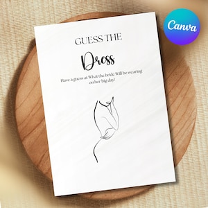 Guess The Dress Bridal Shower Game,  Bridal Shower Party Games, Wedding Dress Game, Printable, Canva Template