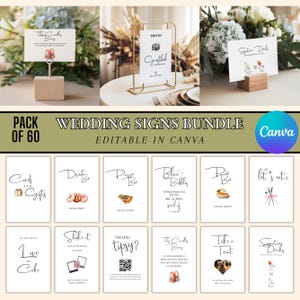 Wedding Signs Bundle, Printable Wedding Signs Templates, Minimalist Reception Table Signs, Modern Wedding Signage Bundle, Canva Editable