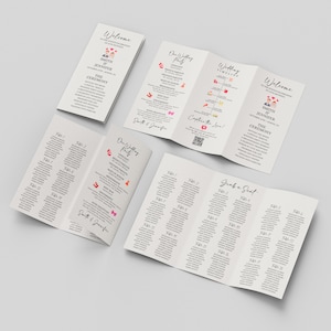 Trifold Wedding Program Template With Wedding Seating Chart Template, Infographic Wedding Program, Editable Wedding Itinerary,Canva Template