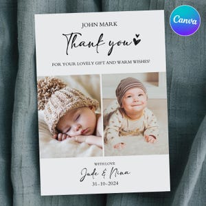 Photo Thank You Card for Newborn Baby with Name, Baby Shower Thank you Card, Personalized Birth Announcement ThankYou Card, Canva Template