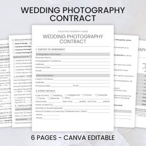 Wedding Photographer Contract Template, Wedding Contract Template,Photography Intake Form,Contract Forms for Photographers,Contract Template