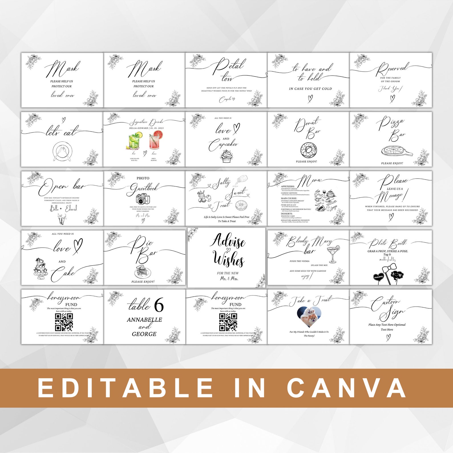 50 Wedding Signs Bundle Template, Wedding Sign Bundle Retro, Modern ...