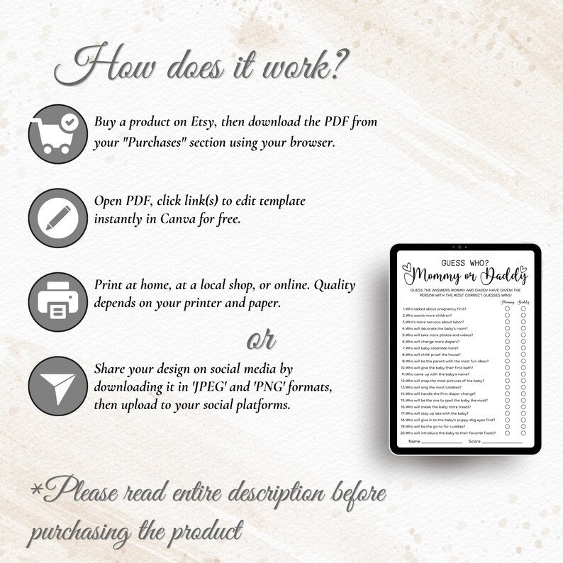 Guess Who Mommy or Daddy Game, Baby Shower Party Game, Editable