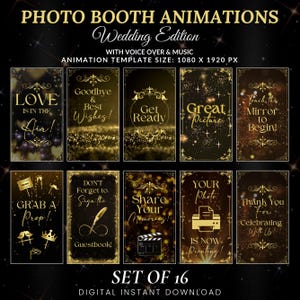 Wedding Mirror Booth Animations, Gold & Black Animations, Touch to Start, Countdown, Pose, Love, Voice Over, Wedding Magic Mirror Booth