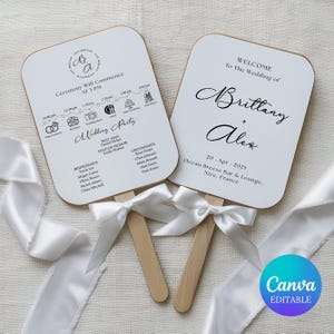 結婚式プログラムファン、モダンな結婚式プログラムファンテンプレート、結婚式タイムラインプログラムファン、結婚式セレモニープログラムファンCanvaテンプレート