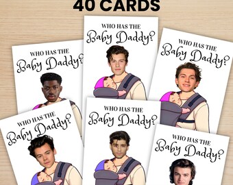 Who Has The Baby Daddy, Printable Baby Shower Game, Find Daddy Scratch Game, Editable Celebrity Scratch Off Cards, Canva Template