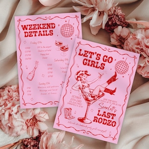 Last Rodeo Bachelorette Itinerary, Nashville Bachelorette itinerary Template, Disco Cowgirl Nashville Weekend Planner, Last Rodeo Canva