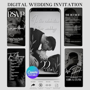 Wedding Video Invitation With Music, Animated Wedding Invite RSVP, Editable Electronic Wedding Invite, Canva Template, Instant Download