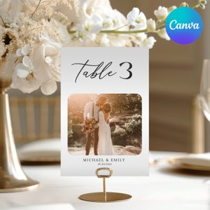 Minimalist Wedding Table Number, Table Numbers Canva Template, Photo Table Number, Table Number Signs, Wedding Table Signs, digital download